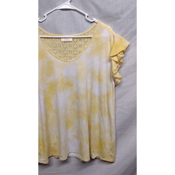 Bobbie & Brooks Yellow White Tie Dye  Blouse Short Ruffle Sleeve Size 1X - Picture 3 of 11